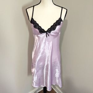 Satin with lace lavender purple nightgown slip babydoll lingerie gown size L